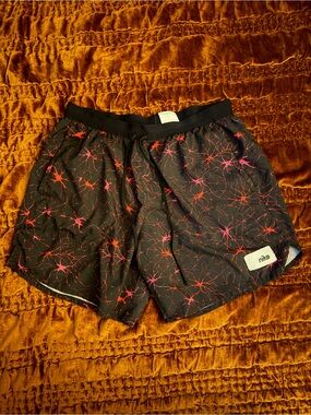 Nike Men’s Black Athletic Shorts with Red-Pink Burst Print